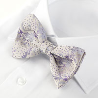 Magnifique noeud papillon écru à motifs gris et vi